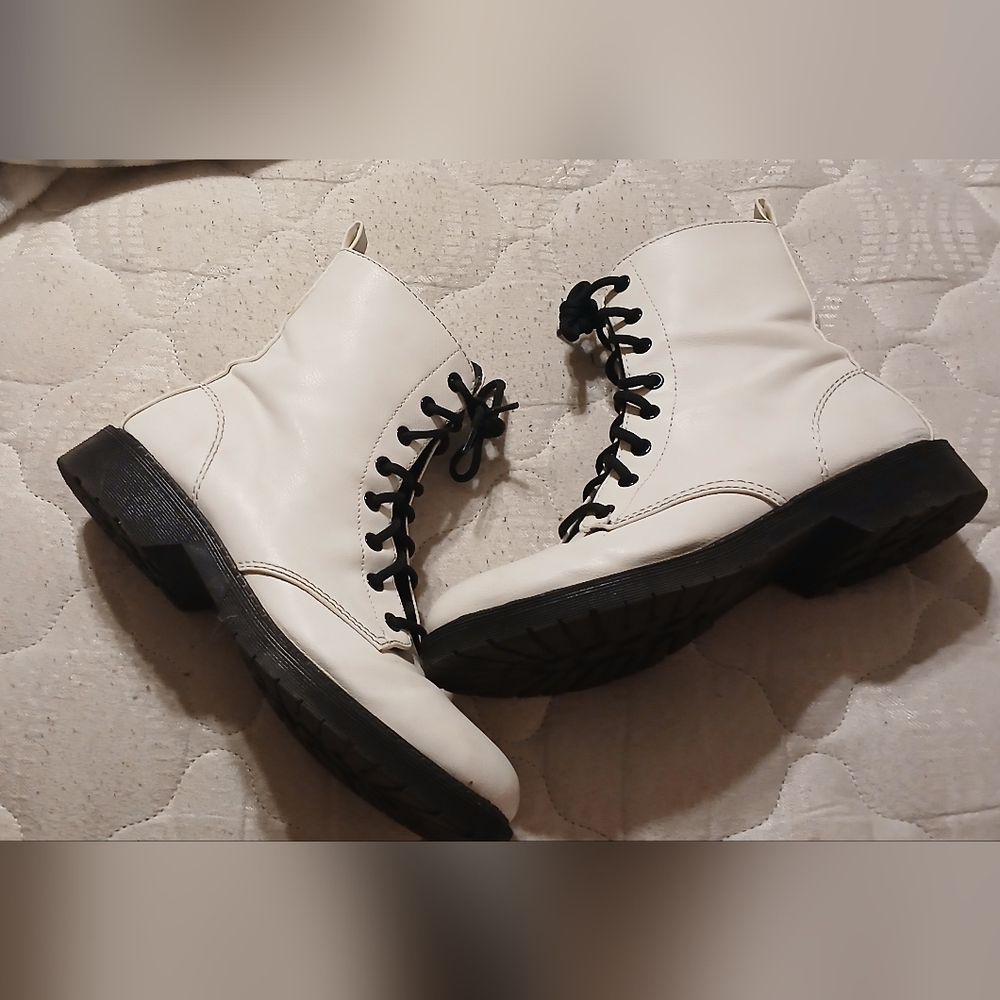 White phaux leather boots